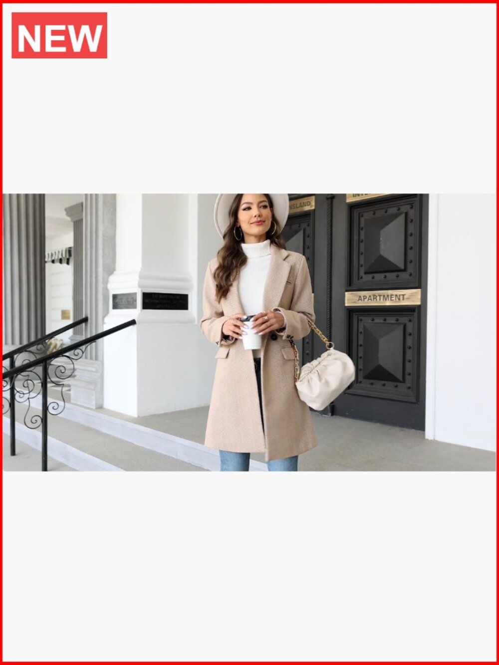 Notch Lapel Double Breasted Trench Coat Peacoat Winter Long Blazer Jacket - Picture 7 of 7